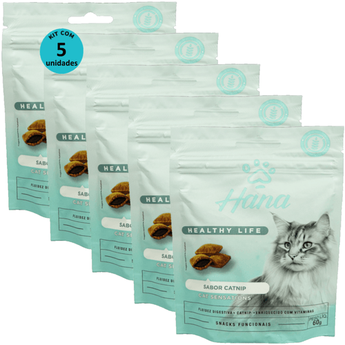 Kit 5 Snacks Hana Healthy Life Cat Sensations P/ Gatos Adultos- 60g Kit 5 Snacks Hana Healthy Life Cat Sensations P/ Gatos Adultos- 60g