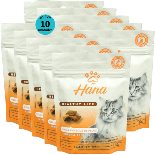 kit 10 Snacks Hana Healthy Life Hairball Control P/ Gatos Adultos- 60g kit 10 Snacks Hana Healthy Life Hairball Control P/ Gatos Adultos- 60g