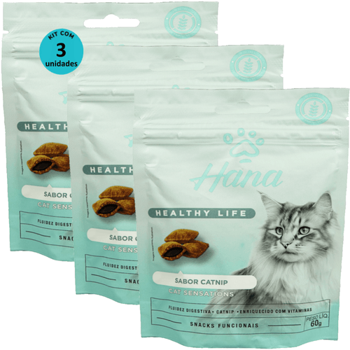 Kit 3 Snacks Hana Healthy Life Cat Sensations P/ Gatos Adultos- 60g Kit 3 Snacks Hana Healthy Life Cat Sensations P/ Gatos Adultos- 60g