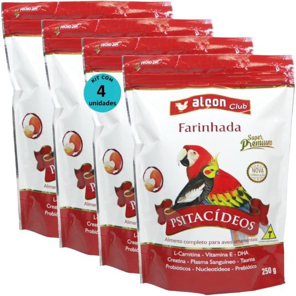 ALCON CLUB FARINHADA PSITACÍDEOS 250G SUPER PREMIUM KIT COM 4