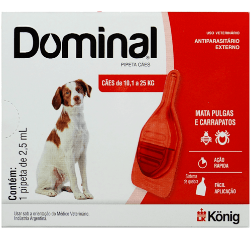 DOMINAL PIPETA PARA CÃES 10,1 A 25KG 2,5ML VERMELHO PREVENÇÃO PULGAS E CARRAPATOS DOMINAL PIPETA PARA CÃES 10,1 A 25KG 2,5ML VERMELHO PREVENÇÃO PULGAS E CARRAPATOS