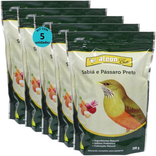 ALCON ECO CLUB SABIÁ E PÁSSARO PRETO 300G KIT COM 5 RAÇÃO PARA PÁSSAROS