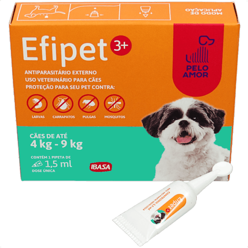 EFIPET 3+ 1,5ML ANTIPULGA E CARRAPATO PARA CÃES 4KG A 9KG IBASA EFIPET 3+ 1,5ML ANTIPULGA E CARRAPATO PARA CÃES 4KG A 9KG IBASA