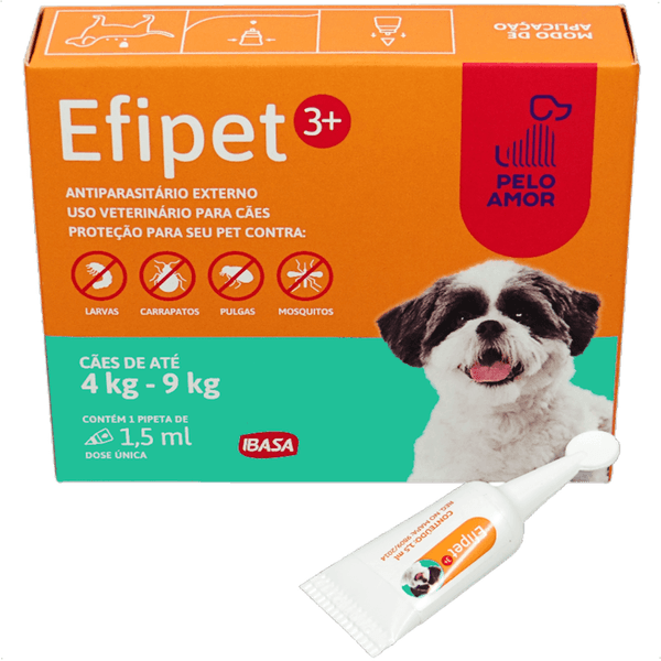 EFIPET 3+ 1,5ML ANTIPULGA E CARRAPATO PARA CÃES 4KG A 9KG IBASA