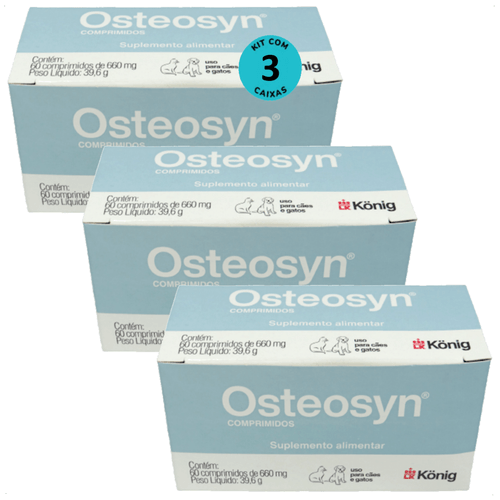 OSTEOSYN 660MG VITAMINAS CÃES E GATOS 60 COMPRIMIDOS KONIG KIT COM 3