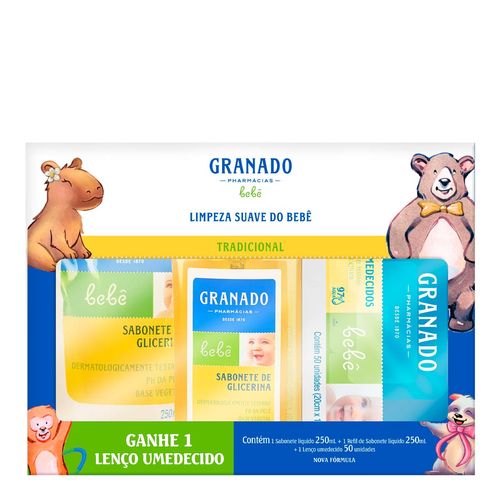 900974---Kit-Granado-Bebe-Sabonete-Liquido-Vegetal-de-Glicerina-Tradicional--Refil-250ml--Lenco-Umedecido-50-Unidades-1 900974---Kit-Granado-Bebe-Sabonete-Liquido-Vegetal-de-Glicerina-Tradicional--Refil-250ml--Lenco-Umedecido-50-Unidades-1