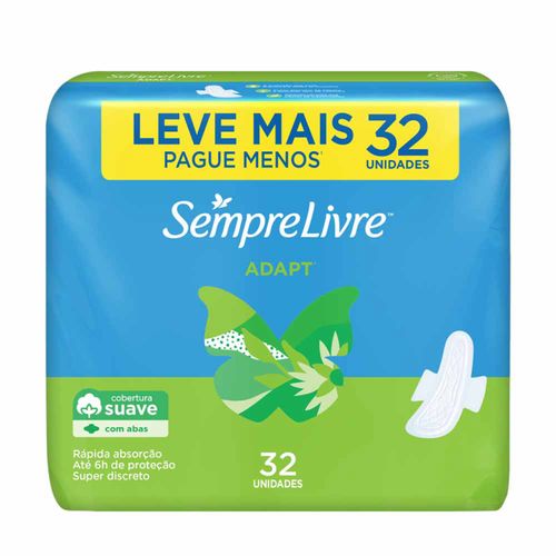 Kit c/16 Absorvente Externo Sempre Livre Adapt Com Abas Suave 32 unidades Kit c/16 Absorvente Externo Sempre Livre Adapt Com Abas Suave 32 unidades