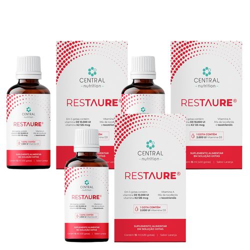 Kit 3 Restaure 430 gotas Vitaminas A  D E e K Central  Nutrition Laranja