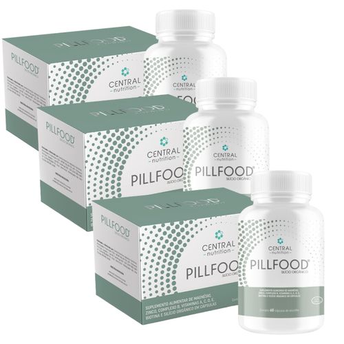 Kit 3 Pillfood Silício Orgânico Vitaminas 60 Cap Central Nutrition Sem Sabor
