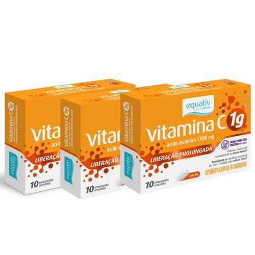 Kit 3 Vitamina C 1g Liberação Prolongada 10 Comp Equaliv Sem Sabor Kit 3 Vitamina C 1g Liberação Prolongada 10 Comp Equaliv Sem Sabor