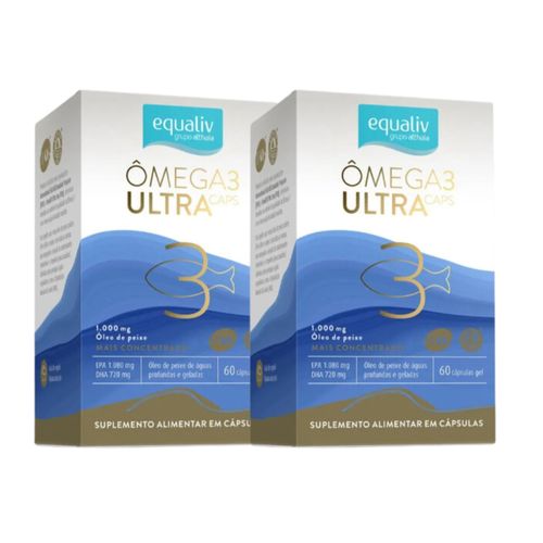 Kit 2 Ômega 3 Ultra Caps 1000mg Sem Mercúrio+Concentrado Equaliv 120 caps Neutro Kit 2 Ômega 3 Ultra Caps 1000mg Sem Mercúrio+Concentrado Equaliv 120 caps Neutro