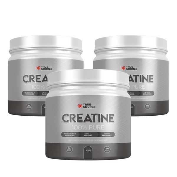 Kit 3 True Creatine 100% Pure Creatina Monohidratada 300g TrueSource Sem Sabor