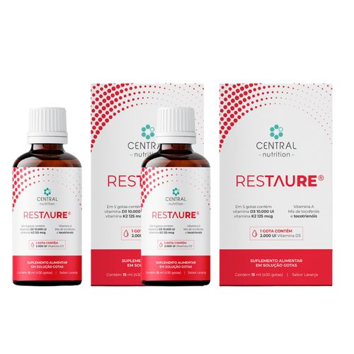 Kit 2 Restaure 430 gotas Vitaminas A D E e K Central Nutrition Laranja Kit 2 Restaure 430 gotas Vitaminas A D E e K Central Nutrition Laranja