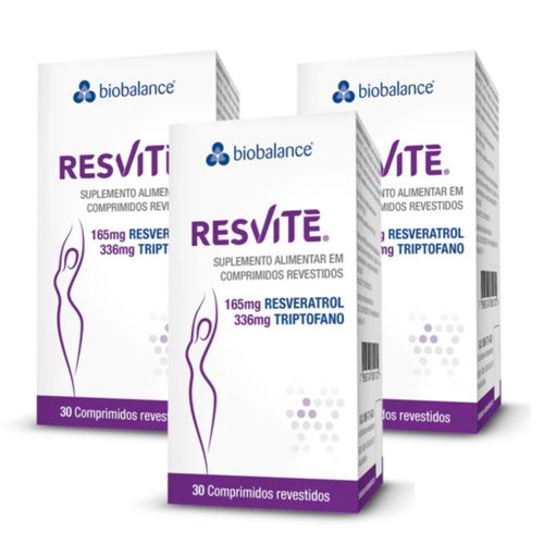 Kit 3  Resvitè Resveratrol Triptofano 30 Comprimidos  Biobalance Sem Sabor Kit 3  Resvitè Resveratrol Triptofano 30 Comprimidos  Biobalance Sem Sabor