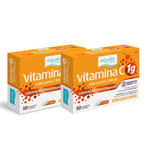 Kit 2 Vitamina C 1g Liberação Prolongada 10 Comp Equaliv Sem Sabor Kit 2 Vitamina C 1g Liberação Prolongada 10 Comp Equaliv Sem Sabor