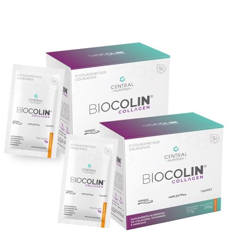 Kit 2 Biocolin Collagen Colágeno Verisol 30Sachê Central Nutrition Tangerina