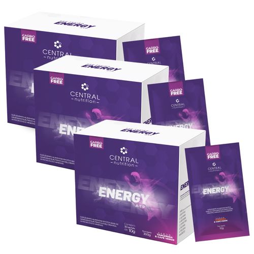 Kit 3 Energy ATP 30 Saches Creatina Monohidrata Central Nutrition Tangerina & Café Verde