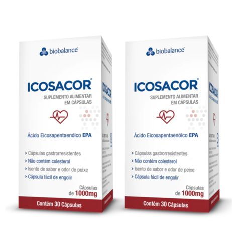Kit 2 Icosacor Alto teor EPA 1g 30 Cáps Biobalance Sem Sabor Kit 2 Icosacor Alto teor EPA 1g 30 Cáps Biobalance Sem Sabor