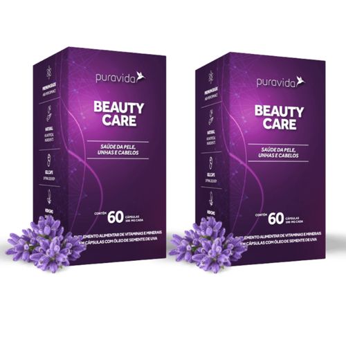 Kit 2 Beauty Care Vitaminas Minerais 60 Cáp PuraVida Sem Sabor