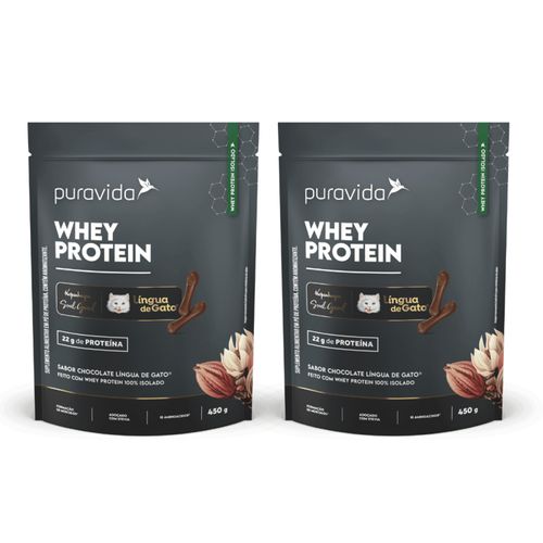 Kit 2 Whey Protein Isolado Chocolate Língua De Gato 450g Puravida