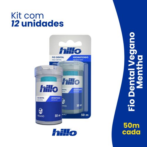 Kit 12 Fios Dentais Menta Vegano 50 Metros Hillo Econômico Higiene Bucal Vegana Kit 12 Fios Dentais Menta Vegano 50 Metros Hillo Econômico Higiene Bucal Vegana