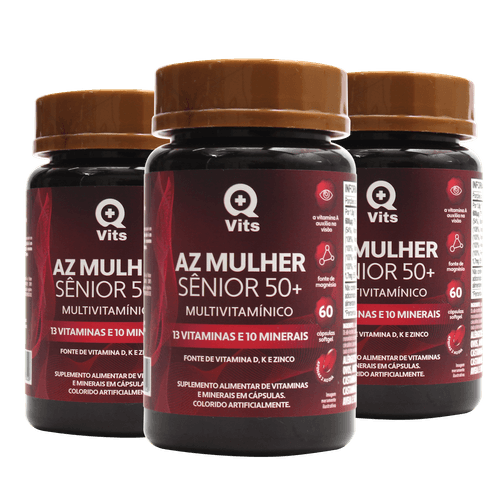 Kit AZ Mulher Sênior 50+ QMaisVits 180 Cápsulas Softgel sem sabor