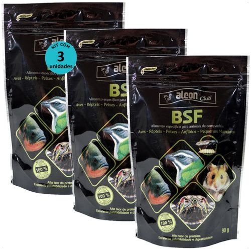 ALCON CLUB BSF 90G AVES RÉPTEIS PEIXES ANFÍBIOS PEQUENOS MAMÍFEROS KIT COM 3