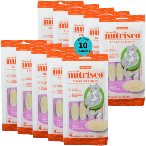 SNACK CREMOSO NUTRISCO GATOS ADULTOS 14G ATUM E SALMÃO COM 4 UN - KIT COM 10