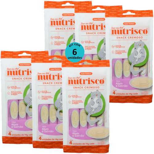 SNACK CREMOSO NUTRISCO GATOS ADULTOS 14G ATUM E SALMÃO COM 4 UN - KIT COM 6