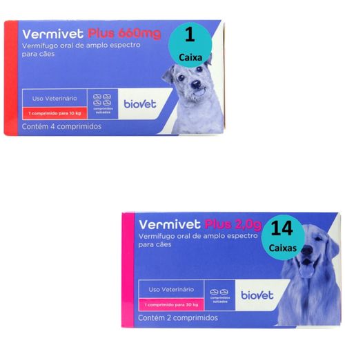1 VERMIVET PLUS 660MG COM 4 COMPRIMIDOS + 14 VERMIVET PLUS 2,0G COM 2 COMPRIMIDOS