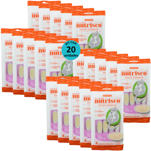 SNACK CREMOSO NUTRISCO GATOS ADULTOS 14G ATUM E SALMÃO COM 4 UN - KIT COM 20
