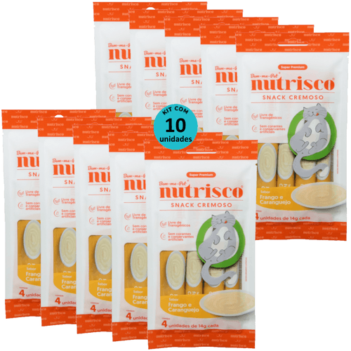 SNACK CREMOSO NUTRISCO GATOS 14G FRANGO E CARANGUEJO COM 4 UN - KIT COM 10