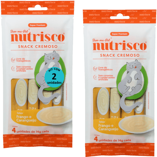 SNACK CREMOSO NUTRISCO GATOS 14G FRANGO E CARANGUEJO COM 4 UN - KIT COM 2