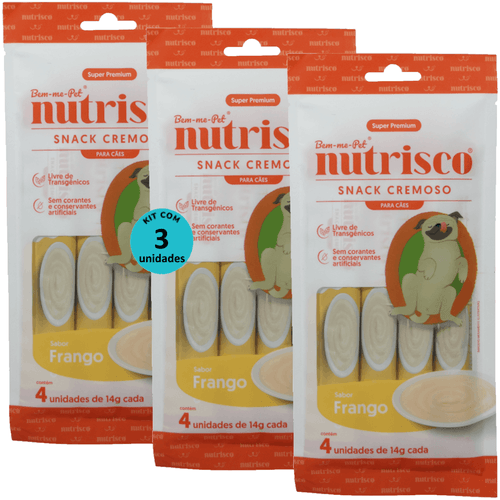 SNACK CREMOSO NUTRISCO CÃES 14G FRANGO COM 4 UN - KIT COM 3