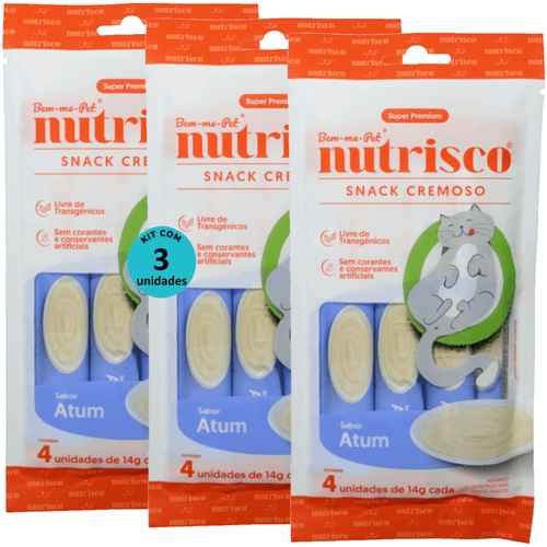 SNACK CREMOSO NUTRISCO GATOS ADULTOS 14G ATUM COM 4 UN - KIT COM 3
