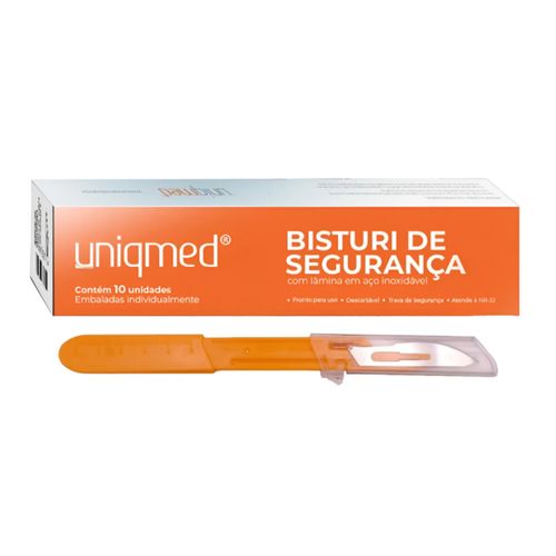 Busturi Descartável com Dispositivo de Segurança Lâmina de Inox 10 cabo 3 - Uniqmed Busturi Descartável com Dispositivo de Segurança Lâmina de Inox 10 cabo 3 - Uniqmed