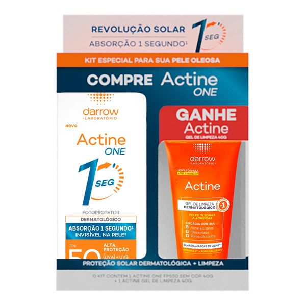 Kit Protetor Solar FPS 50 Darrow Actine One 40g + Gel de Limpeza 40g