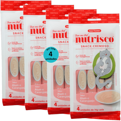 SNACK CREMOSO NUTRISCO GATOS 14G ATUM E CARANGUEJO COM 4 UN - KIT COM 4 SNACK CREMOSO NUTRISCO GATOS 14G ATUM E CARANGUEJO COM 4 UN - KIT COM 4