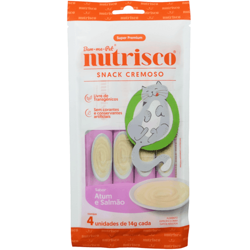 SNACK CREMOSO NUTRISCO GATOS ADULTOS 14G ATUM E SALMÃO COM 4 UN