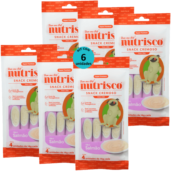 SNACK CREMOSO NUTRISCO CÃES 14G SALMÃO COM 4 UN - KIT COM 6