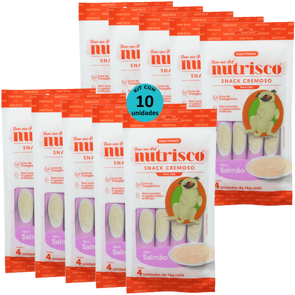 SNACK CREMOSO NUTRISCO CÃES 14G SALMÃO COM 4 UN - KIT COM 10