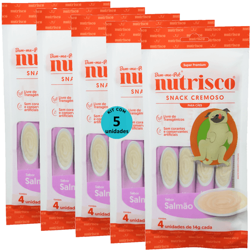 SNACK CREMOSO NUTRISCO CÃES 14G SALMÃO COM 4 UN - KIT COM 5 SNACK CREMOSO NUTRISCO CÃES 14G SALMÃO COM 4 UN - KIT COM 5