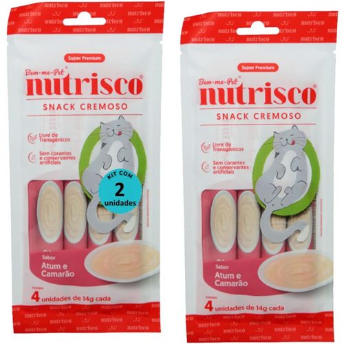 SNACK CREMOSO NUTRISCO GATOS 14G ATUM E CAMARÃO COM 4 UN - KIT COM 2