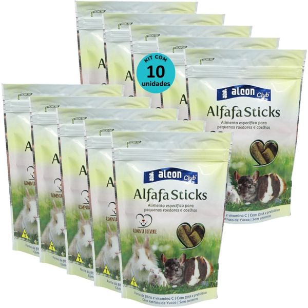 ALCON CLUB ALFAFA STICKS 70G KIT COM 10 PARA ROEDORES HAMSTER CHINCHILA PORQUINHO DA ÍNDIA GERBIL COELHO TOPOLINO