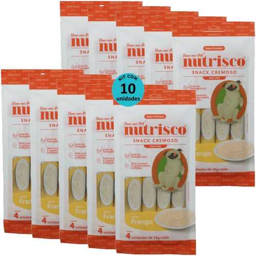 SNACK CREMOSO NUTRISCO CÃES 14G FRANGO COM 4 UN - KIT COM 10