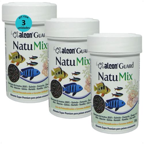 ALCON GUARD NATU MIX 30G PARA PEIXES ORNAMENTAIS KIT COM 3