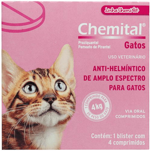 Chemital Com 4 Comprimidos Chemitec Vermífugo Para Gatos Chemital Com 4 Comprimidos Chemitec Vermífugo Para Gatos
