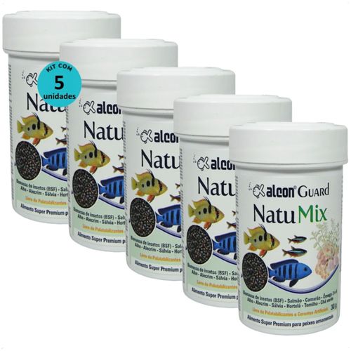 ALCON GUARD NATU MIX 30G PARA PEIXES ORNAMENTAIS KIT COM 5