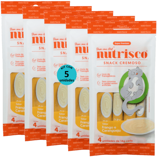 SNACK CREMOSO NUTRISCO GATOS 14G FRANGO E CARANGUEJO COM 4 UN - KIT COM 5 SNACK CREMOSO NUTRISCO GATOS 14G FRANGO E CARANGUEJO COM 4 UN - KIT COM 5