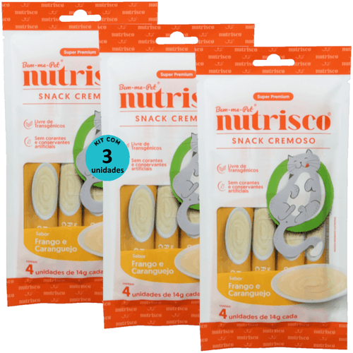 SNACK CREMOSO NUTRISCO GATOS 14G FRANGO E CARANGUEJO COM 4 UN - KIT COM 3 SNACK CREMOSO NUTRISCO GATOS 14G FRANGO E CARANGUEJO COM 4 UN - KIT COM 3
